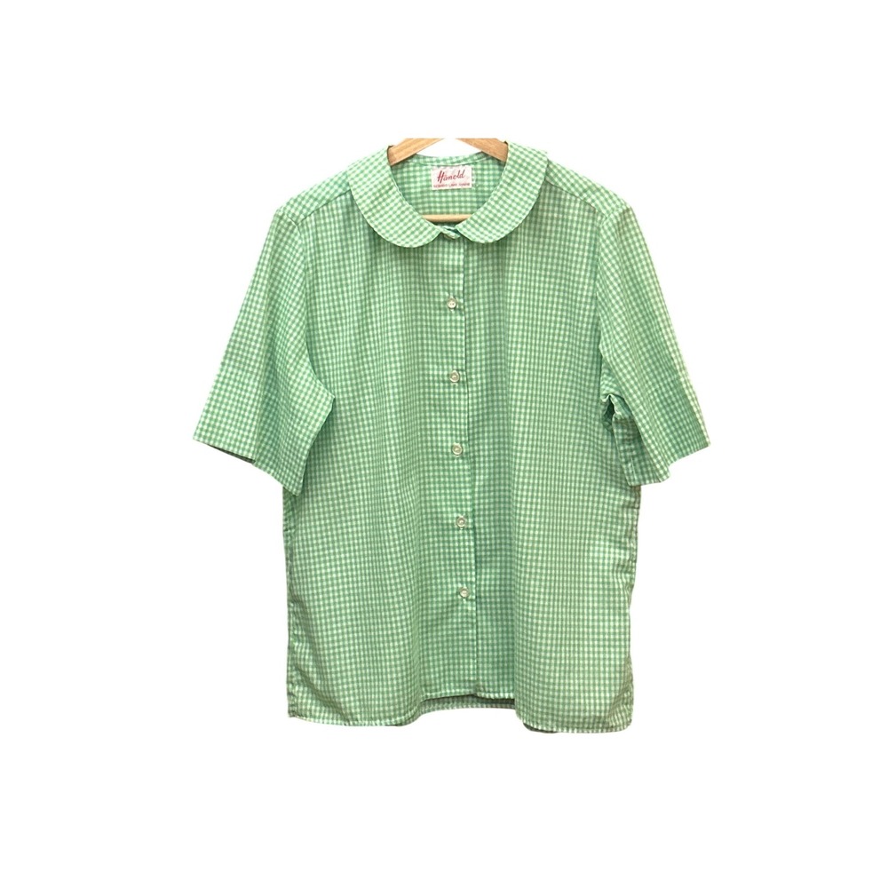 Vintage Hanold Gingham Button Down Peter Pan Collar Cottagecore Picnic Shirt